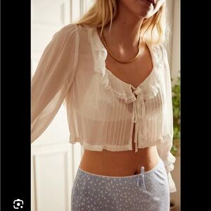 BDG Urban Outfitters Ophelia Sheer Tie Front Blouse